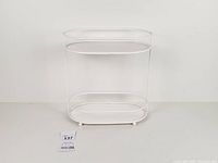 front view of white metal two-tier shelf