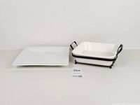 Square platter and baking dish with holder overview
