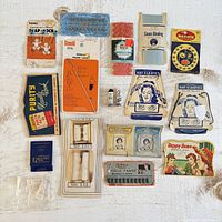 Overall view of all vintage sewing notions laid out