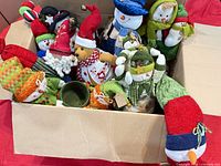 Box of assorted Christmas plush figures