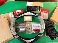 Group shot of all items on green background