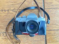 Front view of Praktica L2 body in leather case