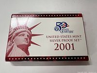 Outer box with Statue of Liberty graphic and 2001 Silver Proof Set text