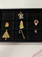 Tray overview showing all seven brooches