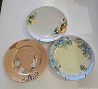 Front view of all three plates showing floral designs