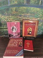 Front covers showing four of the titles: The Orthodox Study Bible hardcover, The Orthodox Study Bible paperback, Grand Duchess Elizabeth of Russia hardcover, Pocket Prayer Book booklet