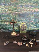 overview of all religious items on table