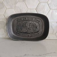 top view showing full tray and relief inscription