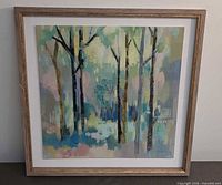 Full view of framed signed forest landscape painting