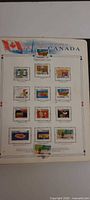 Album page titled Postage Stamps of Canada 1973 with 12 mounted Canadian stamps