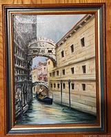 Full view of framed Venice canal oil painting