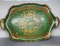Front view of green and gilt Italian tray