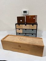 Group shot showing wine box, drawer unit, and two small boxes