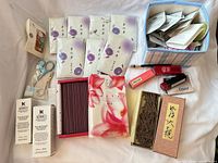 Group shot of all items laid out on white background