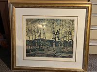 Front view of framed A.J. Casson print under glass