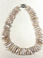 Full view of 18" Keshi pearl necklace showing clasp and strand