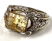 Top view showing citrine center stone and accent stones