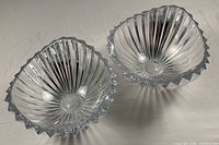 Two Mikasa Coronation crystal bowls top view showing rib pattern and tri-point rim