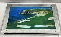 Full front view of mirrored light box with golf course image