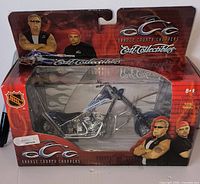 Front of boxed Orange County Choppers 1:18 scale Toronto Maple Leafs die-cast motorcycle