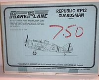 Box front showing RarePlane Republic AT-12 Guardsman 1/72 scale kit details