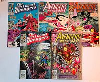All five Avengers West Coast comic books laid out, covers visible