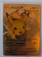 Front view of gold foil Pikachu V card in sleeve
