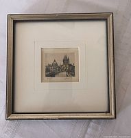 Front view of framed etching showing entire piece