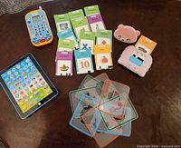 Overview of tablet, phone, flashcards, stencil cards, two small card readers