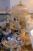 Group shot showing all pressed and cut glass items together