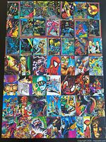Front view of entire spread of 108 Marvel trading cards