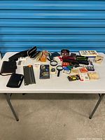 Full table view of all mixed office and art supplies