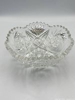 Angled side view of entire cut crystal bowl