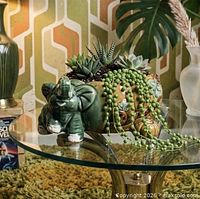 Staged view showing planter on glass table