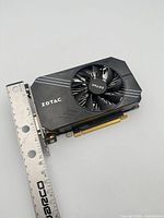 Front view of ZOTAC GTX 1060 GPU with ruler for scale