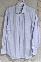 Front view of Ermenegildo Zegna striped shirt on hanger