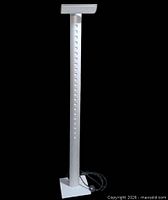 Full view of silver Ligne Roset Extensia floor lamp unlit showing overall form and cord