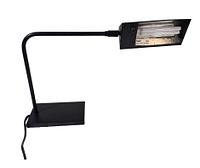 Lamp overall profile, shade open showing fluorescent bulb