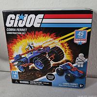 Front of sealed G.I. Joe Cobra Ferret construction set box showing artwork, piece count and age rating