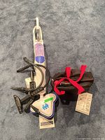 Steam mop with hose, attachments and carry bag on carpet