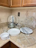 Group shot showing all serveware items on countertop