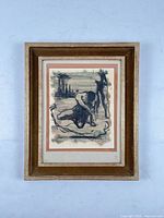 Frontal view of framed watercolour painting