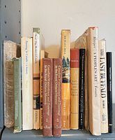 Books on shelf showing spines and dust jackets
