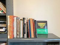 Full group of 18 Chinese art reference books on shelf