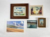 Group shot showing five of the seven artworks