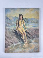 Full view of the unframed oil painting