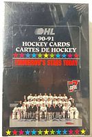 Front of sealed 1990-91 OHL hockey cards box, showing branding and shrinkwrap