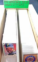 Two-row card storage box filled with 1991 Upper Deck singles