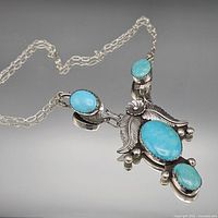 Full view of sterling silver chain and turquoise pendant