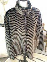 Front view of faux fur jacket on mannequin